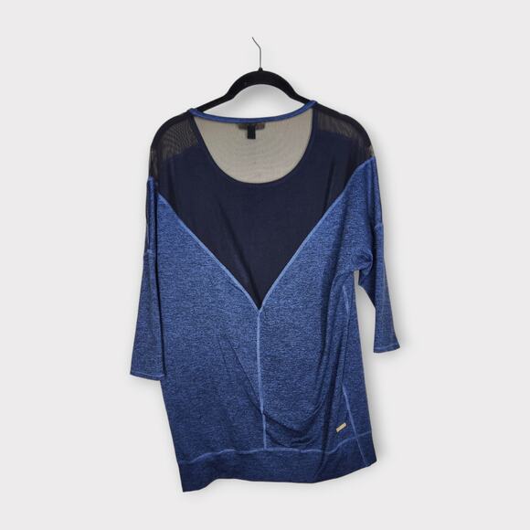 Alala Colorblock Mesh Athleisure Top 3/4 Sleeve Black Blue Women's Small - Picture 1 of 8